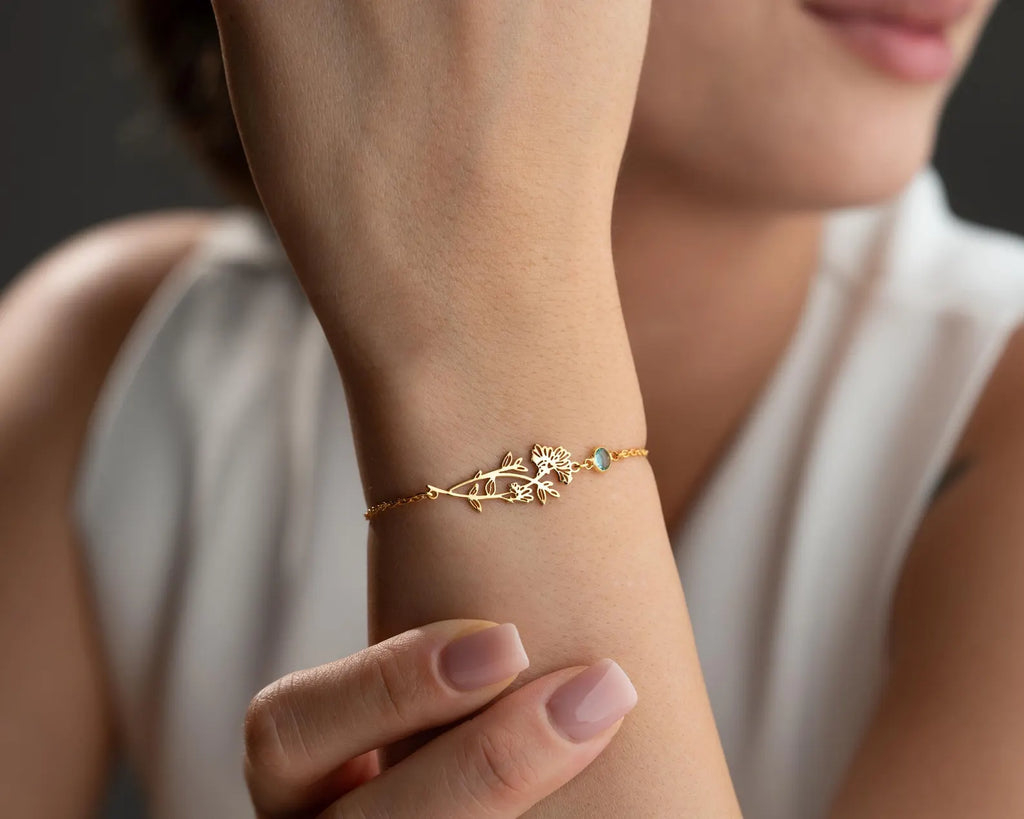 Sterling Silver Birth Flower Bracelet
